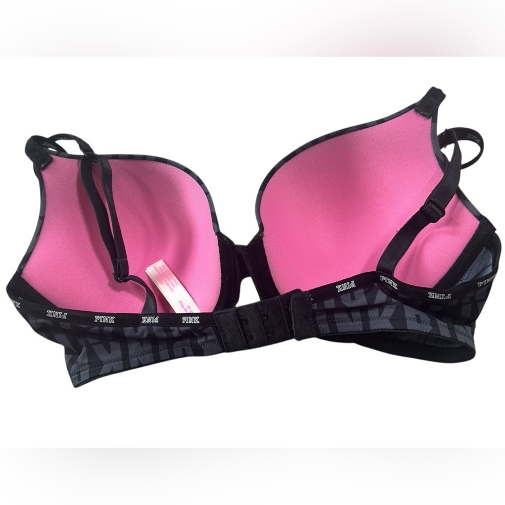 PINK Victoria's Secret Wear Everywhere Push-up Black Grey Bra, Size 34D - Picture 3 of 6